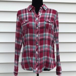 Women’s/juniors button up cotton plaid blouse
